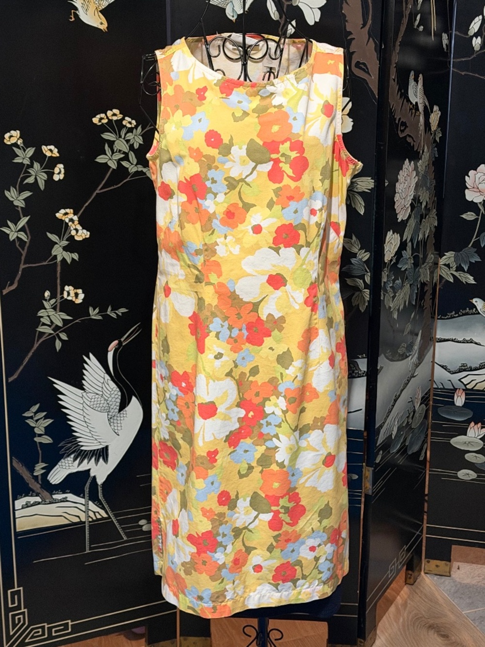 VTG 90s Liz Claiborne Lizwear Retro 60s Mod Floral Shift Dress Yellow Size 10